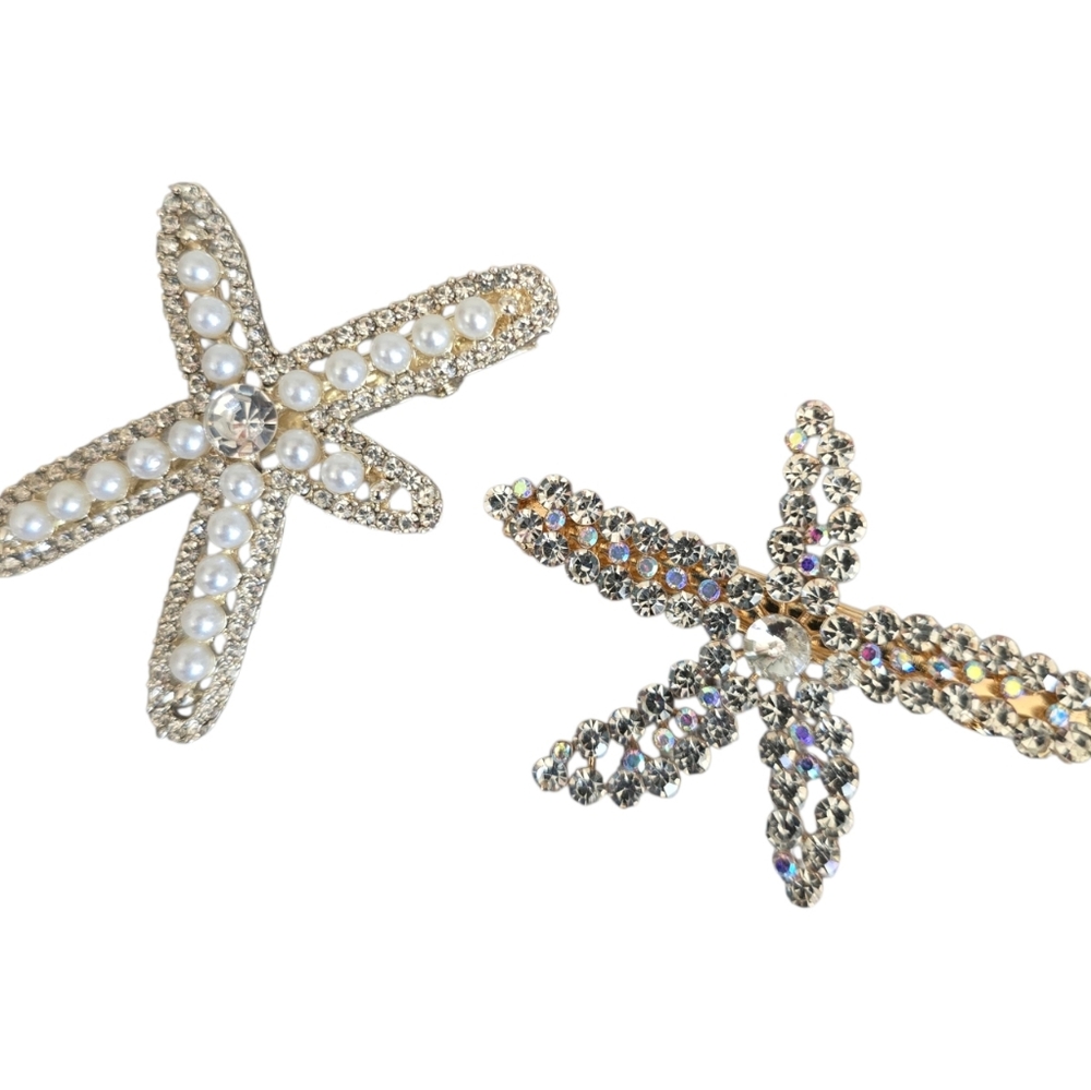 Starfish Rhinestone Coastal Beach Pearl Gold Summer Wedding Prom Hair Clip Piece